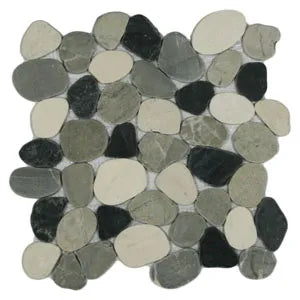 Sliced Mixed White Black and Grey Pebble Tile - Pebble Tile Shop