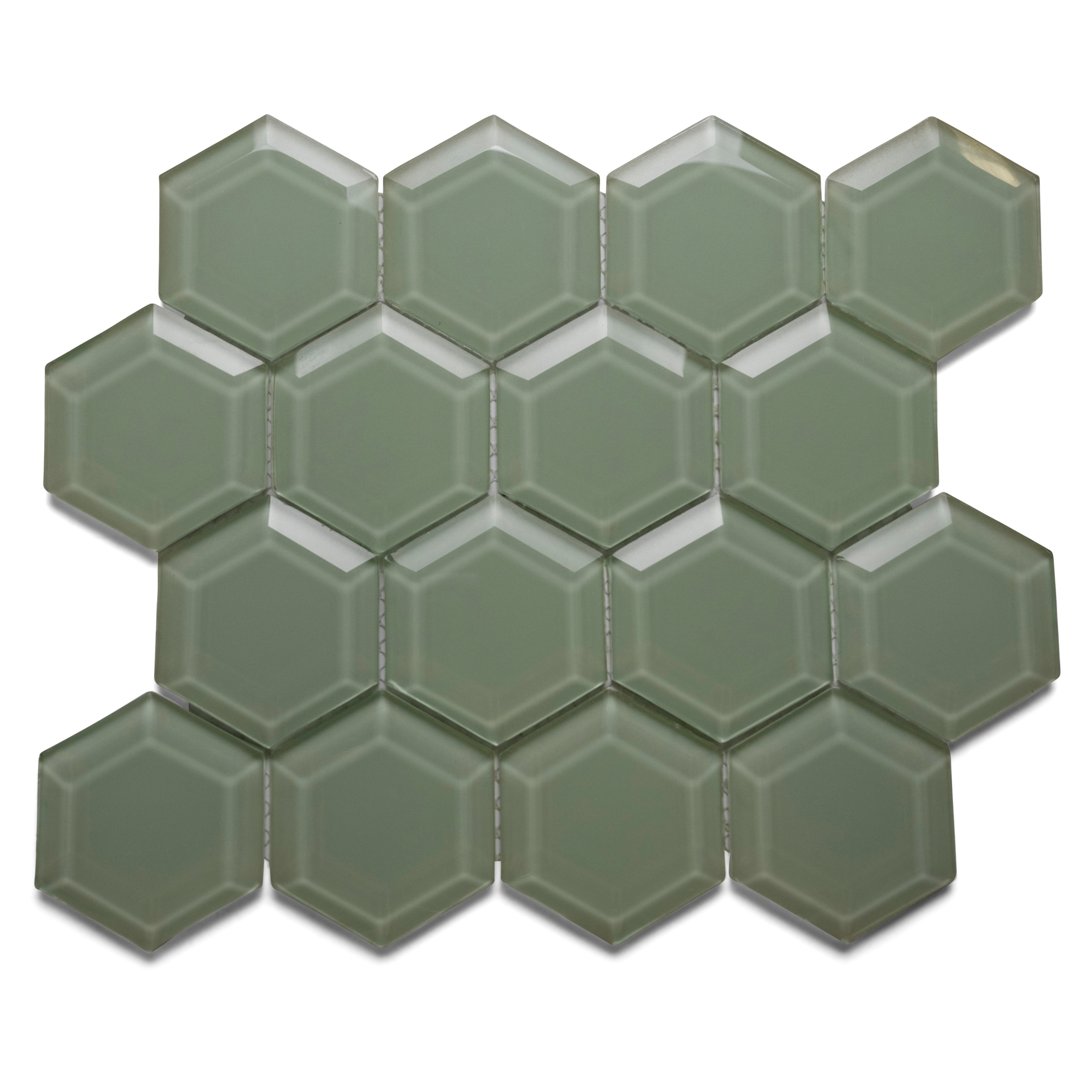 Surf Hexagon Beveled Glass Tile - Pebble Tile Shop