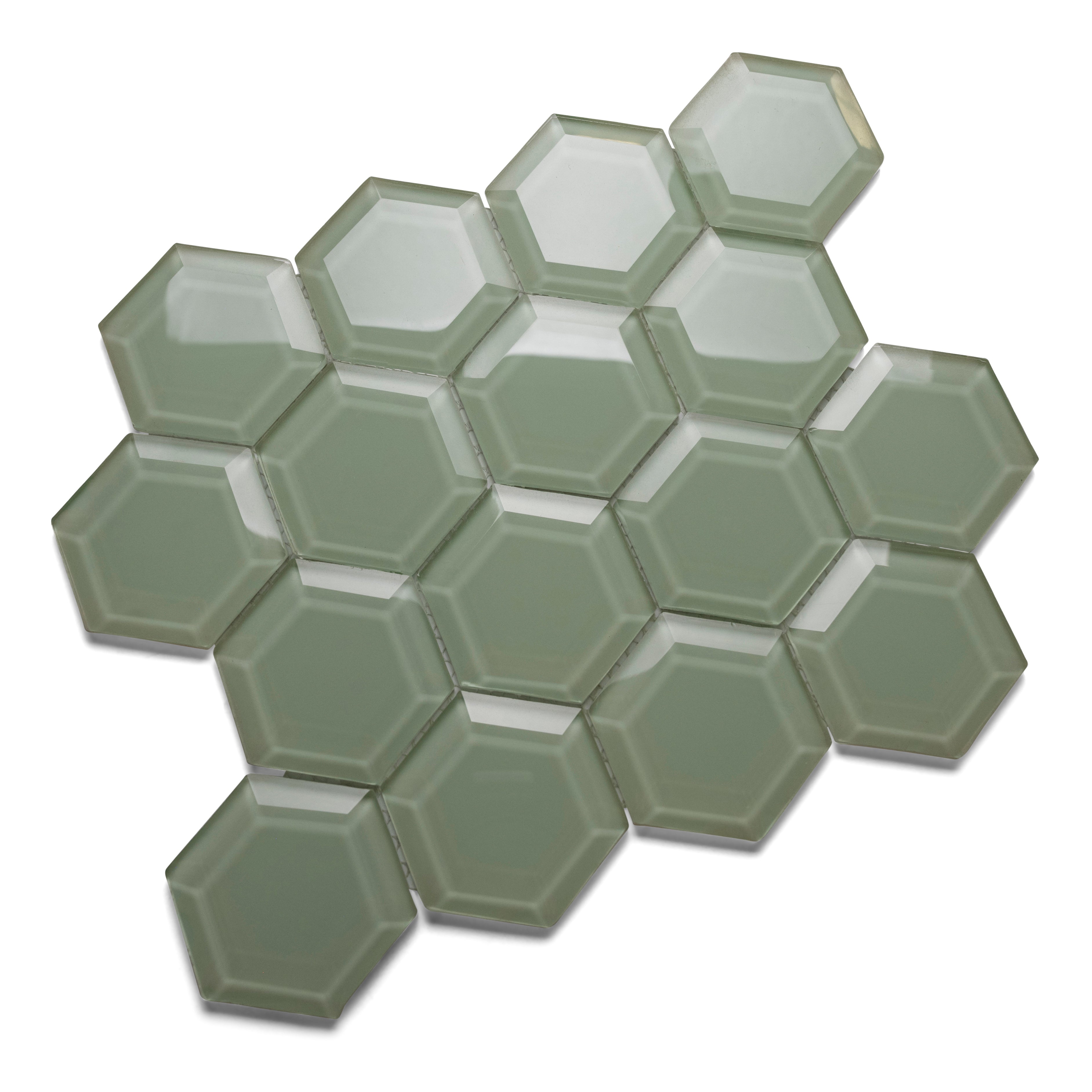 Surf Hexagon Beveled Glass Tile - Pebble Tile Shop