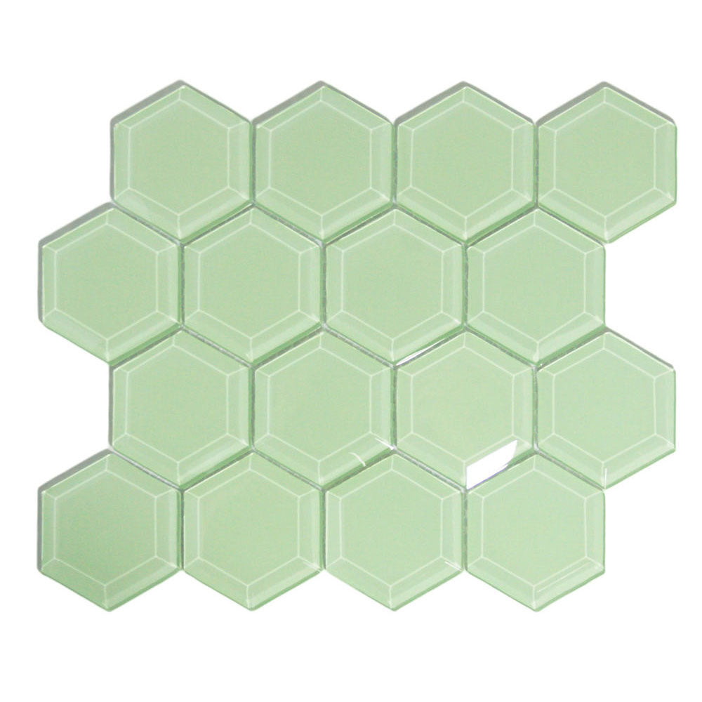 Surf Hexagon Beveled Glass Tile - Pebble Tile Shop