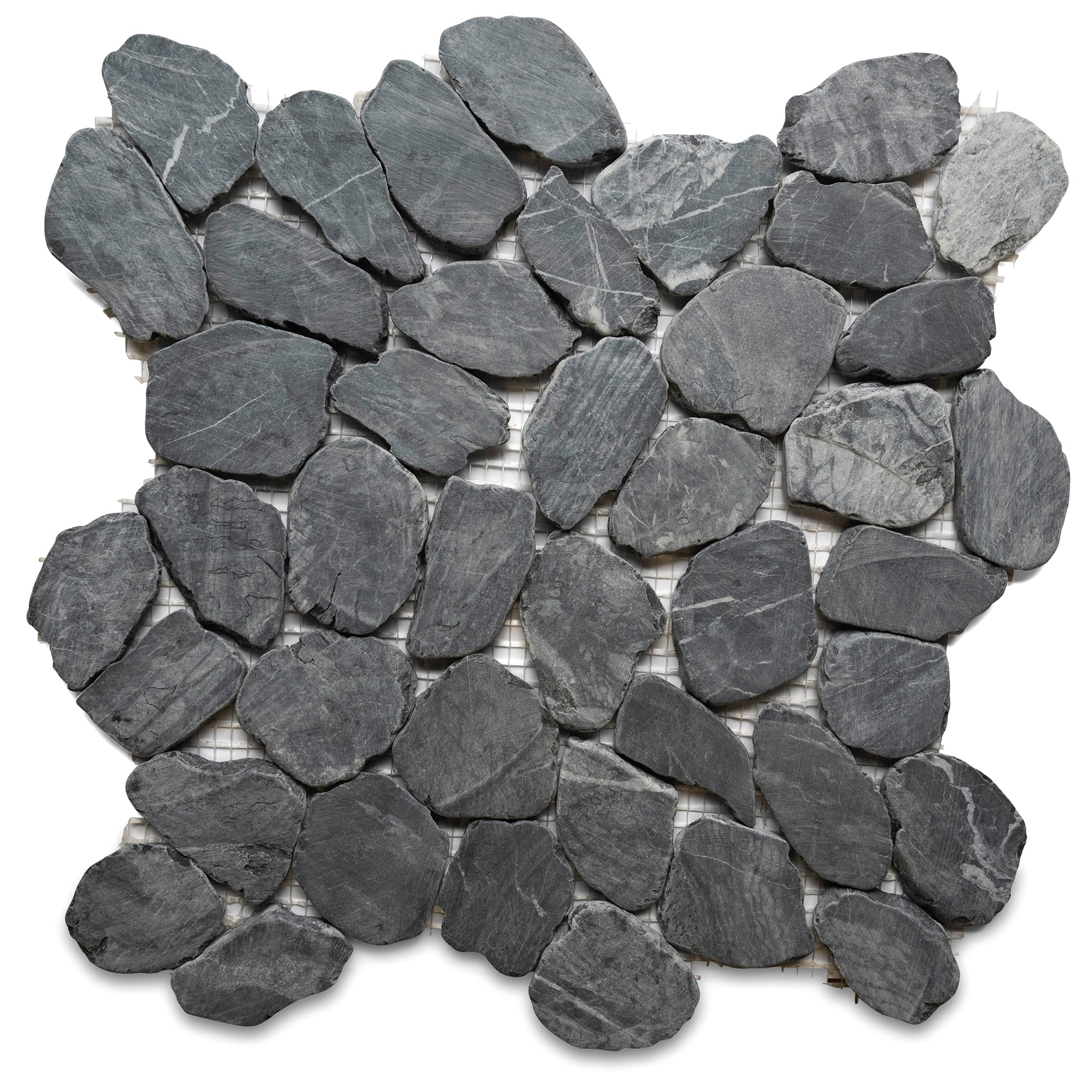 Tempest Black Sliced Round Medium Pebble Tile - Pebble Tile Shop