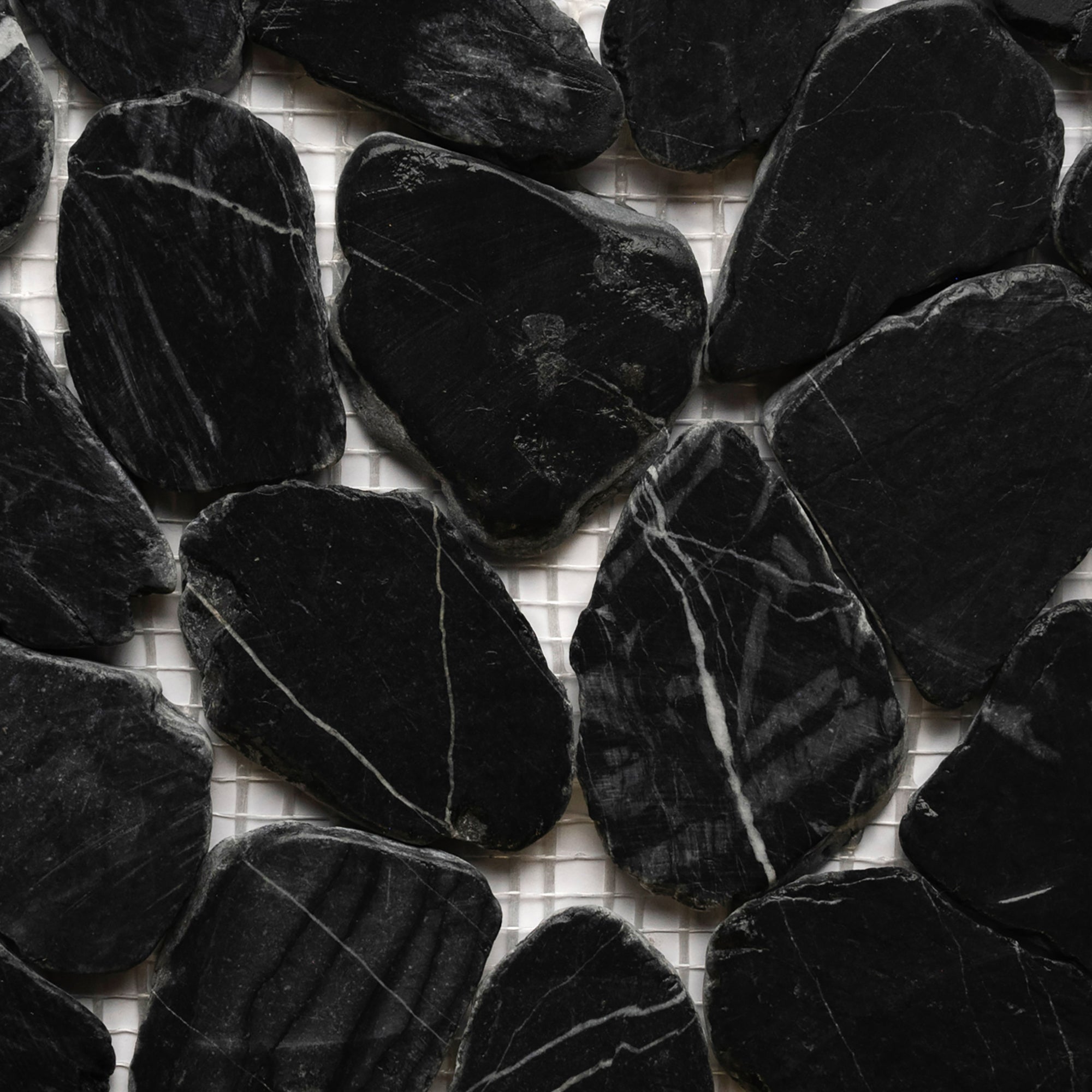 Tempest Black Sliced Round Medium Pebble Tile - Pebble Tile Shop