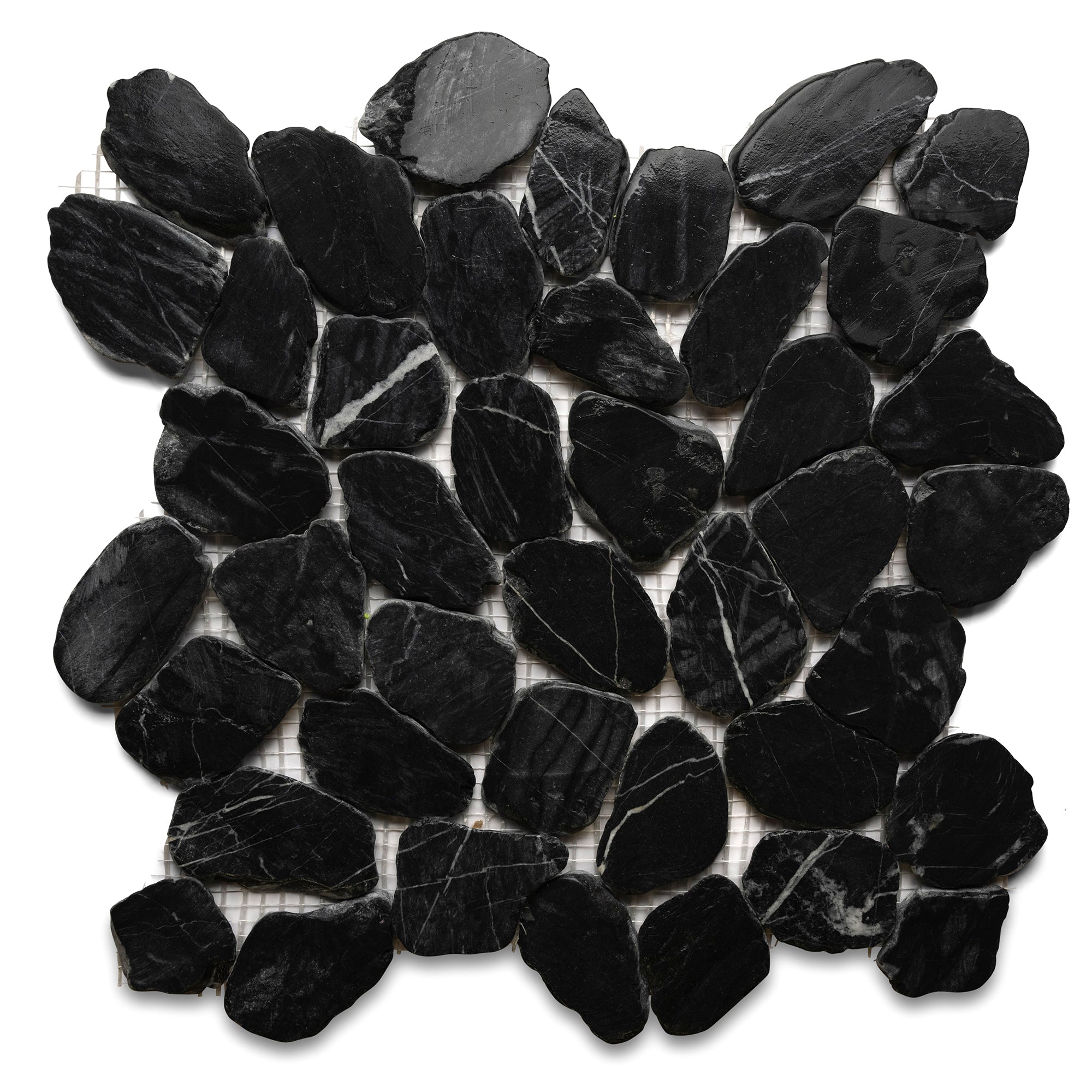 Tempest Black Sliced Round Medium Pebble Tile - Pebble Tile Shop