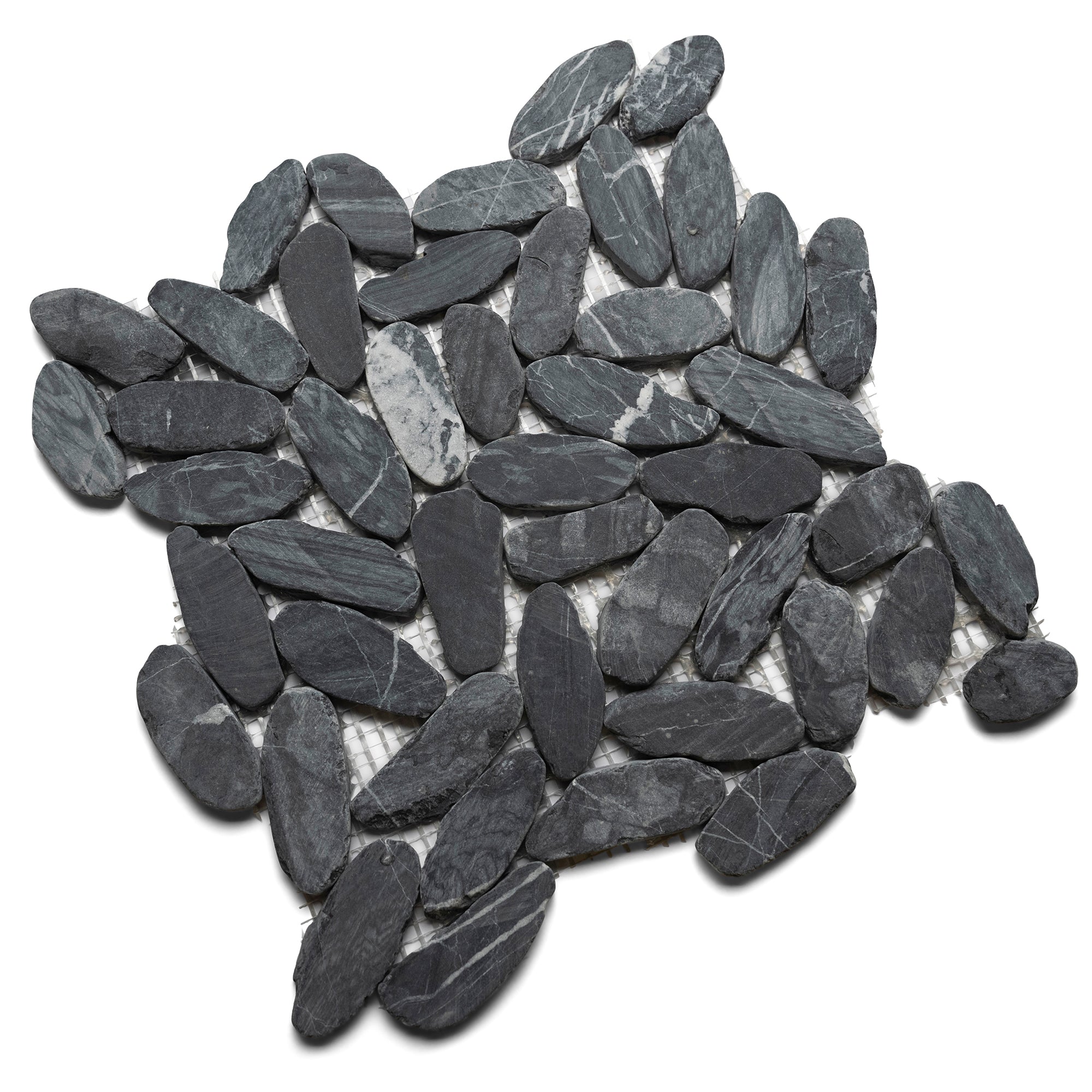 Tempest Black Sliced Oval Ellipe Pebble Tile - Pebble Tile Shop