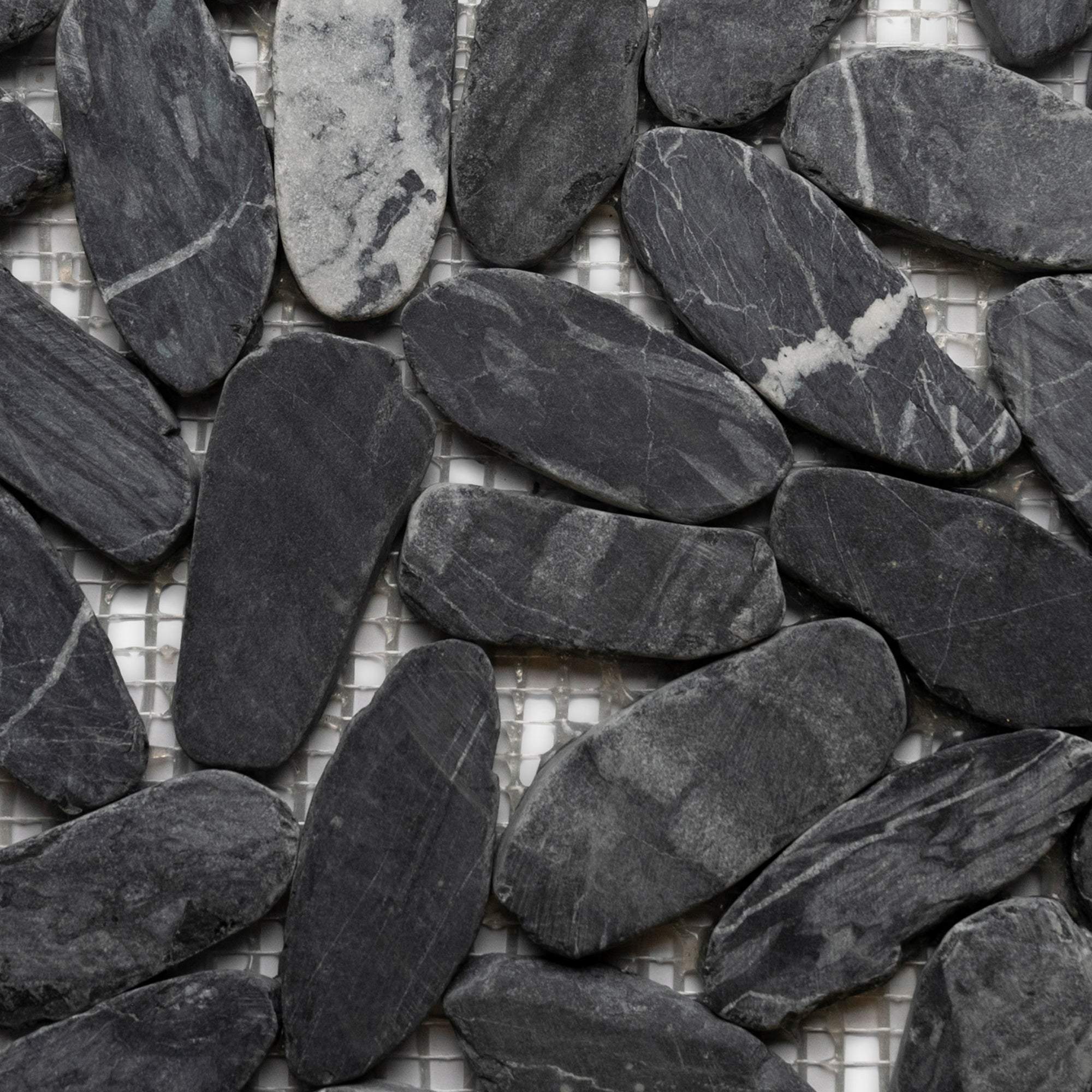 Tempest Black Sliced Oval Ellipe Pebble Tile - Pebble Tile Shop