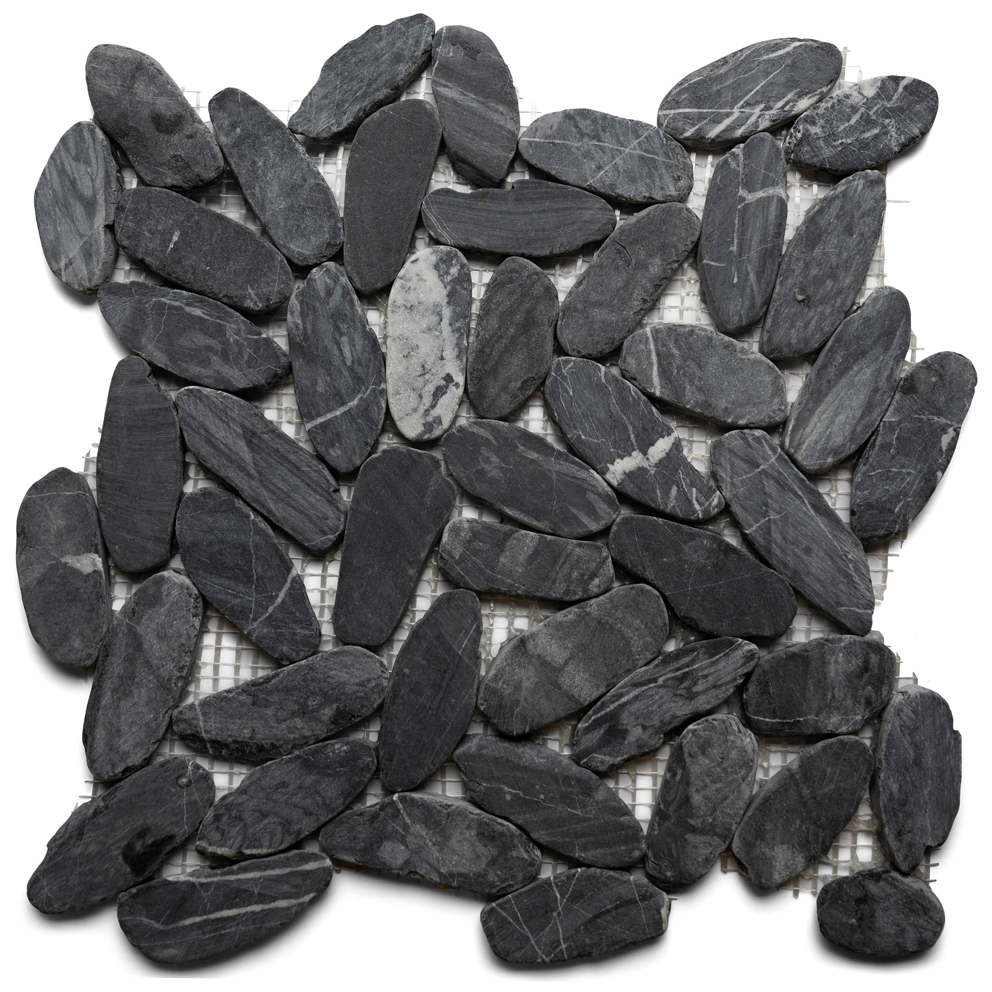 Tempest Black Sliced Oval Ellipe Pebble Tile - Pebble Tile Shop