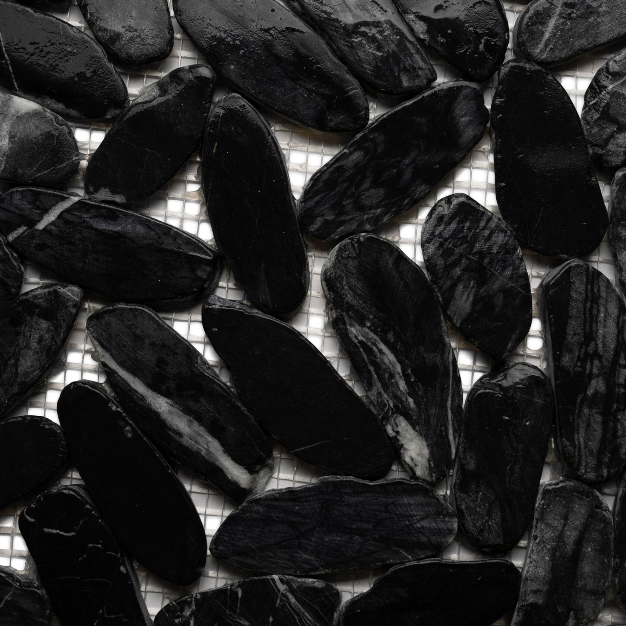 Tempest Black Sliced Oval Ellipe Pebble Tile - Pebble Tile Shop