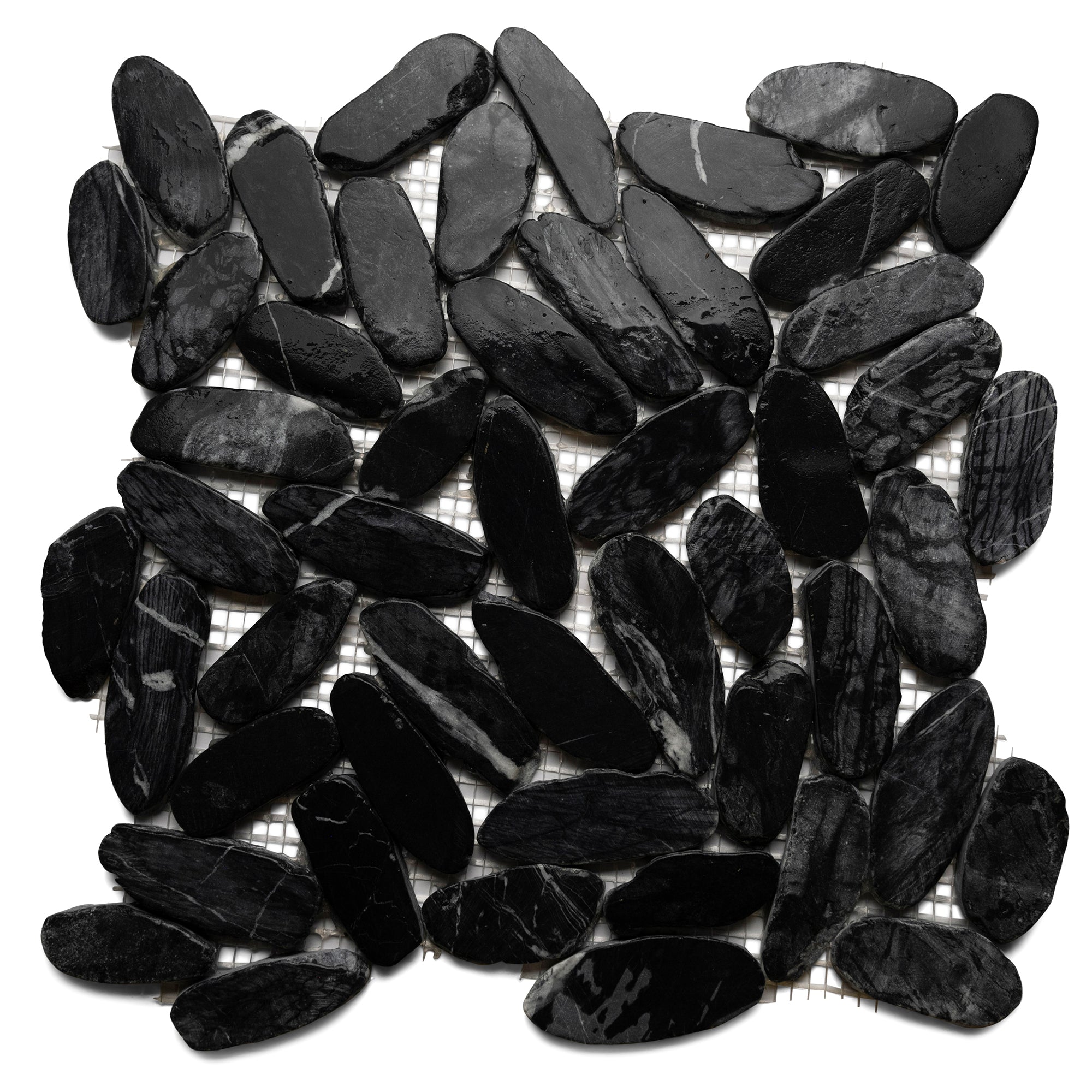 Tempest Black Sliced Oval Ellipe Pebble Tile - Pebble Tile Shop