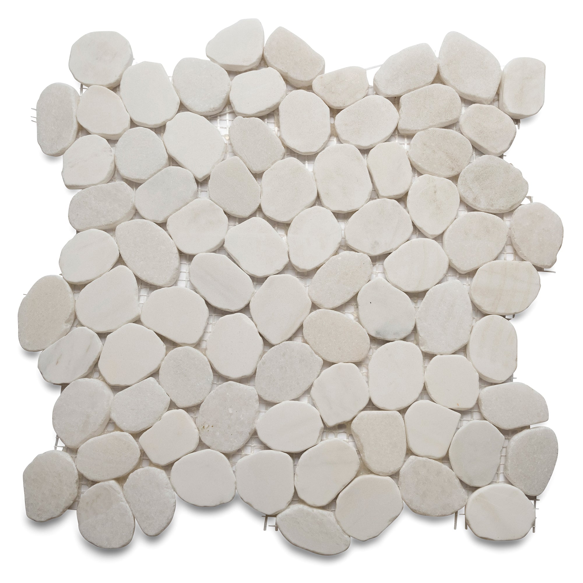 Milky White Small Round Sliced Pebble Tile - Pebble Tile Shop