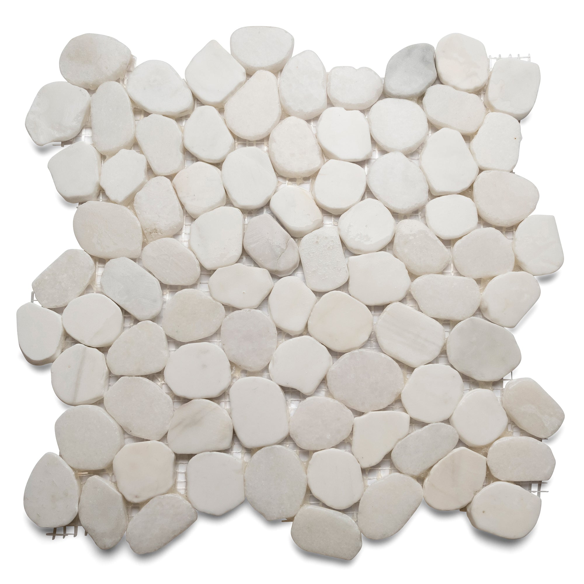 Milky White Small Round Sliced Pebble Tile - Pebble Tile Shop