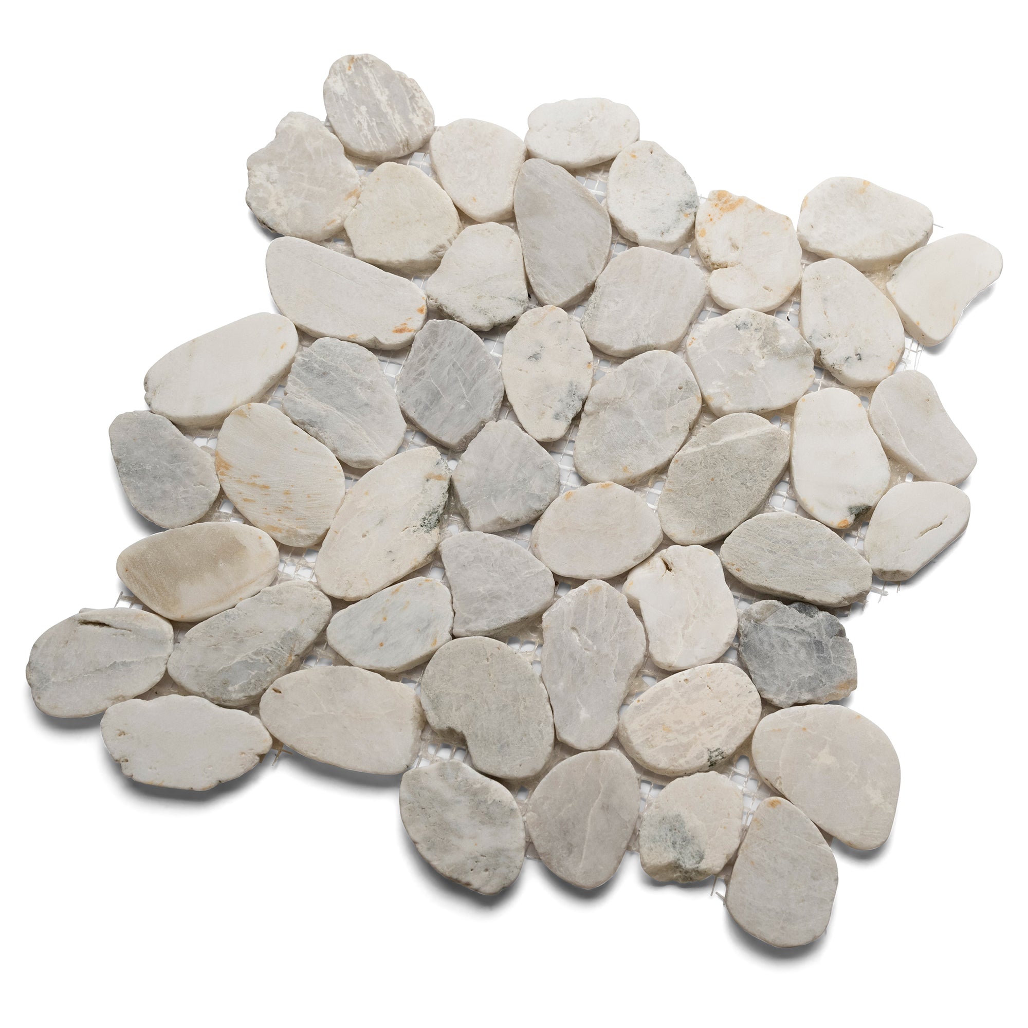 Glacier White Sliced Round Medium Pebble Tile - Pebble Tile Shop