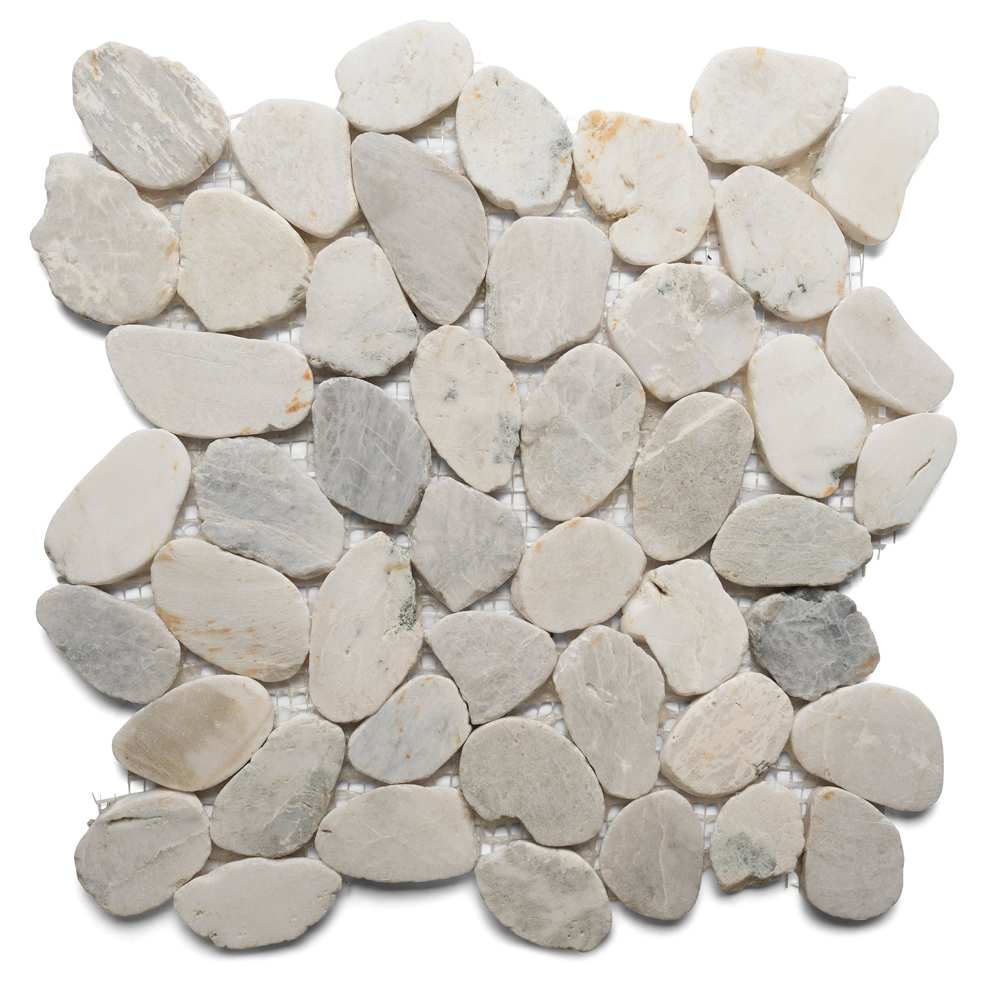 Glacier White Sliced Round Medium Pebble Tile - Pebble Tile Shop