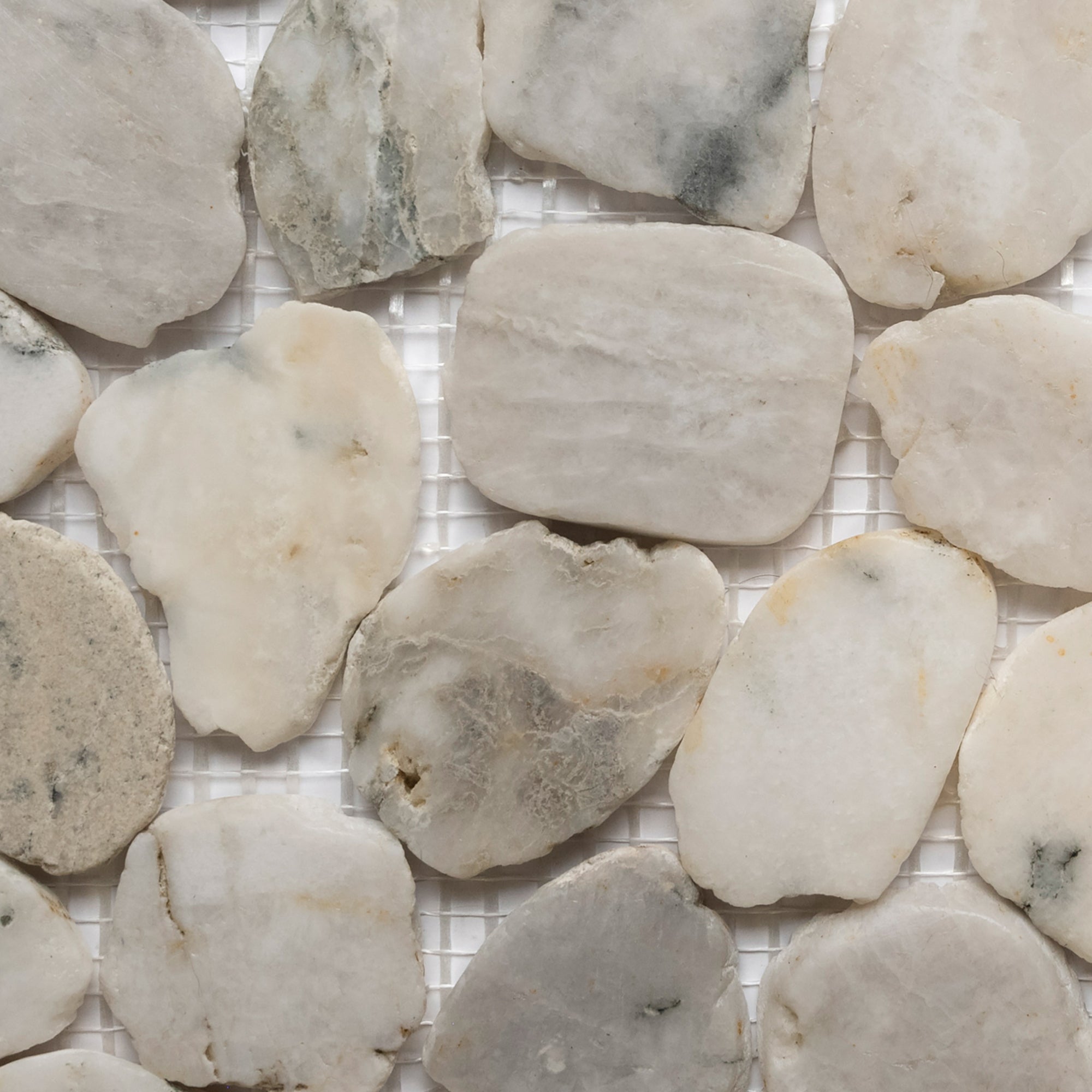 Glacier White Sliced Round Medium Pebble Tile - Pebble Tile Shop