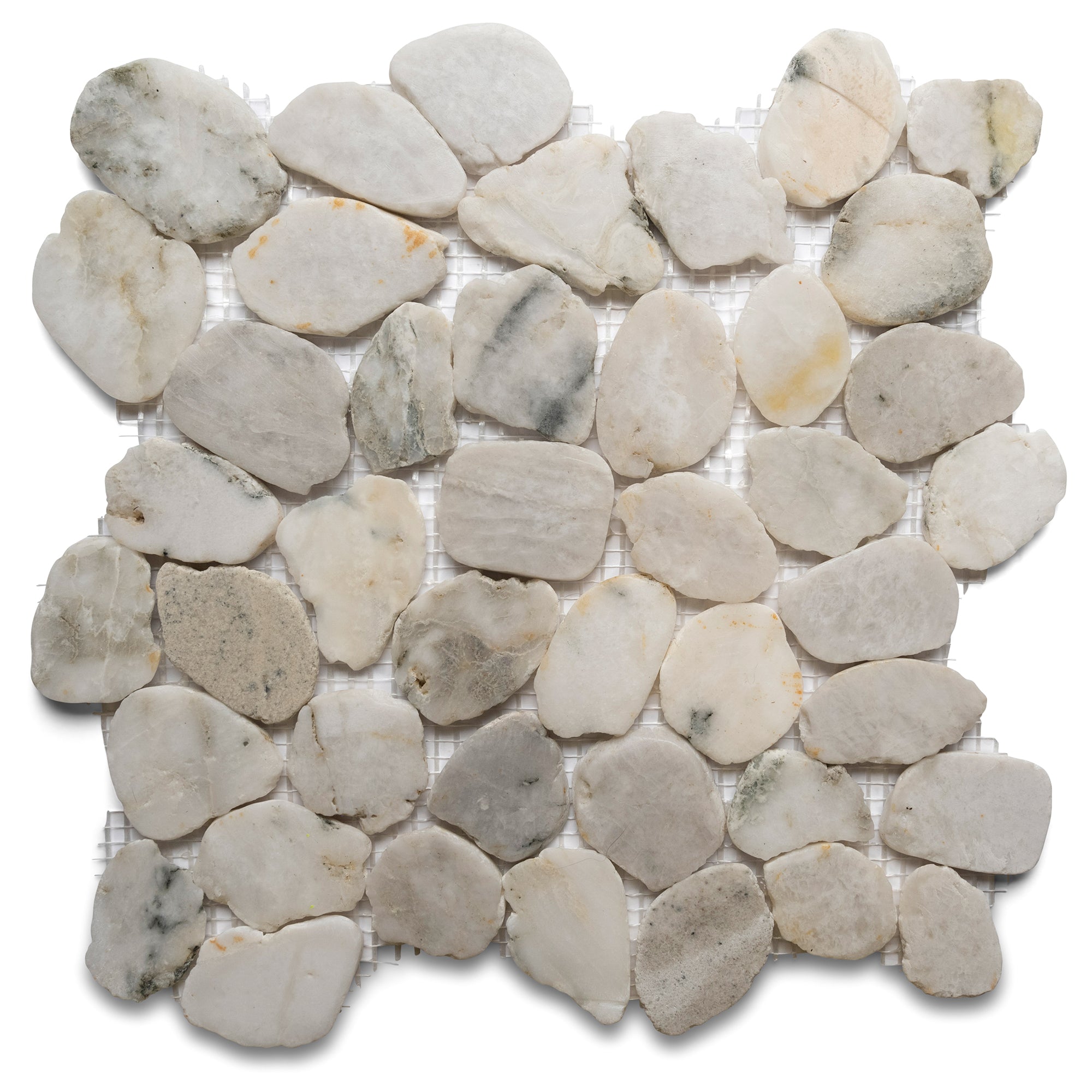 Glacier White Sliced Round Medium Pebble Tile - Pebble Tile Shop