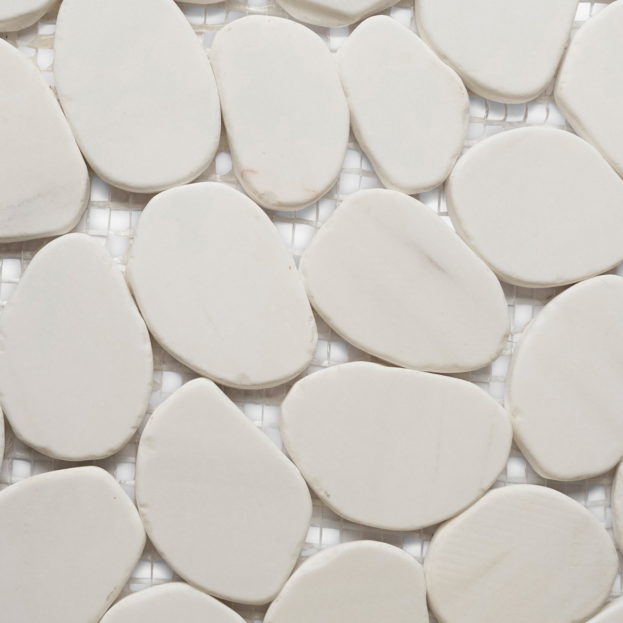 Bianco Dolomite Sliced Round Medium Pebble Tile - Pebble Tile Shop