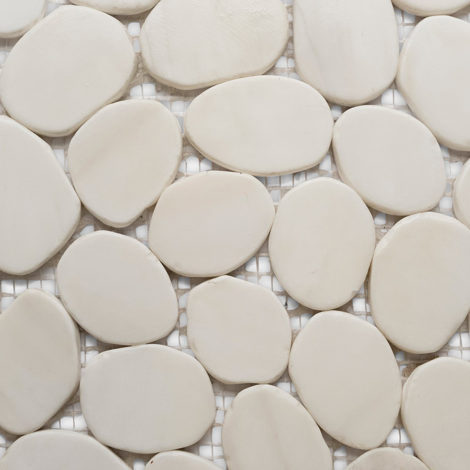 Bianco Dolomite Sliced Round Medium Pebble Tile - Pebble Tile Shop