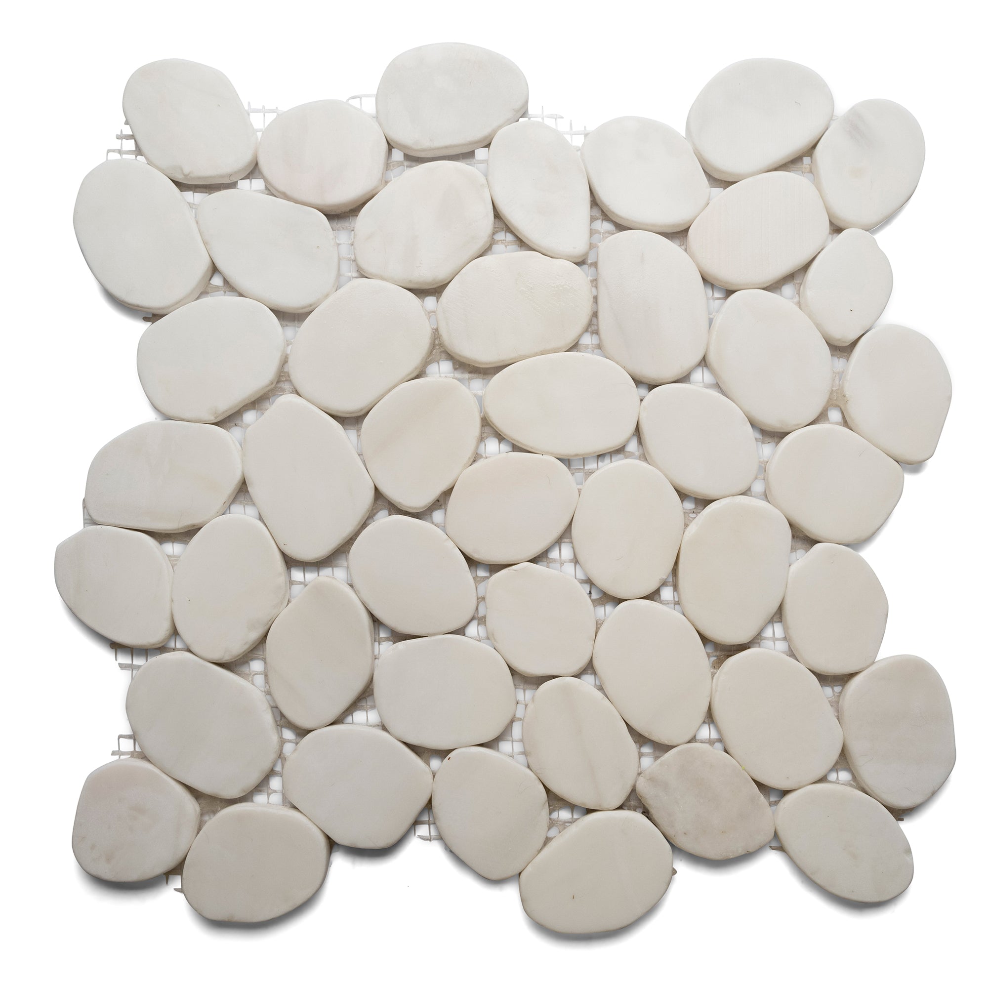 Bianco Dolomite Sliced Round Medium Pebble Tile - Pebble Tile Shop