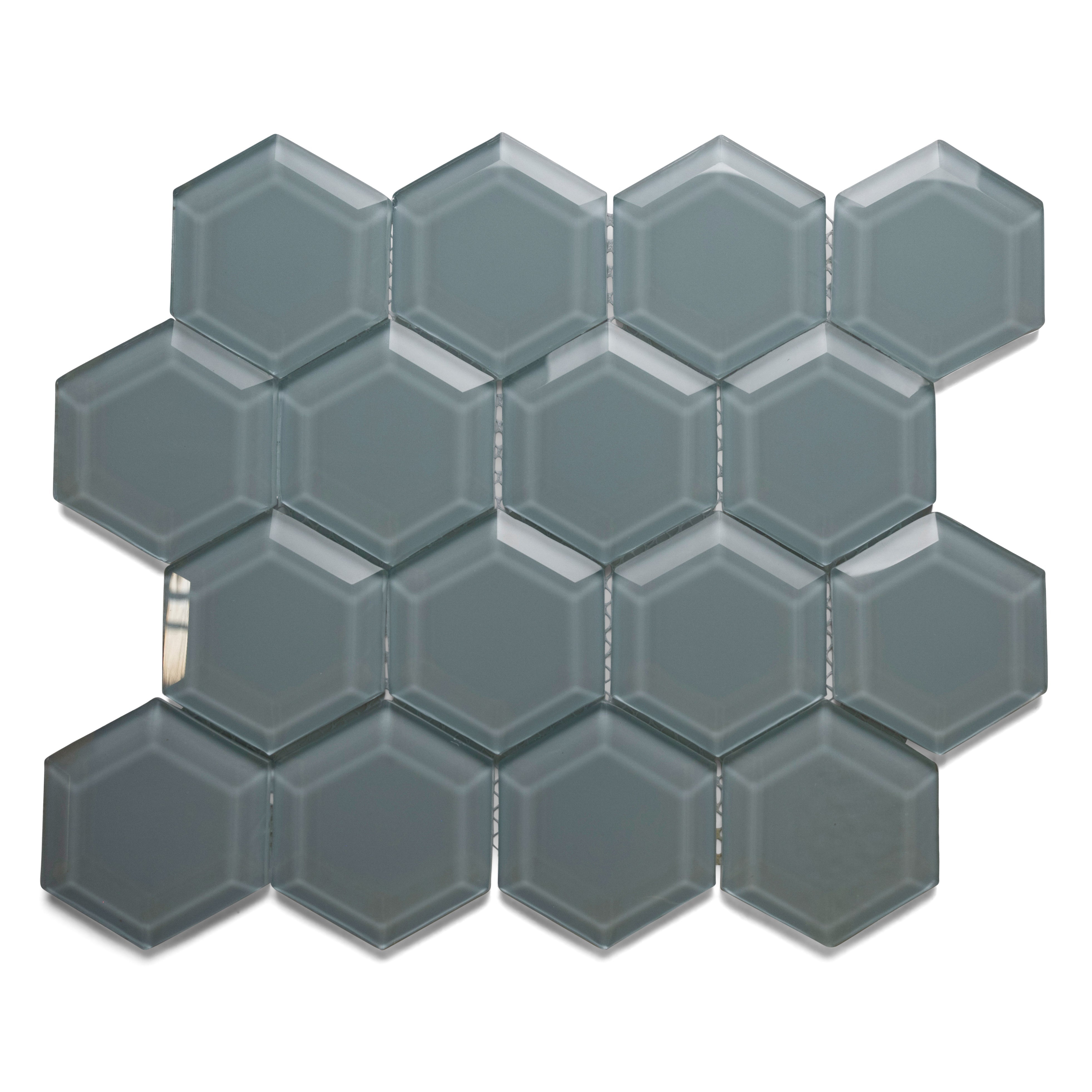 Vapor Hexagon Beveled Glass Tile - Pebble Tile Shop