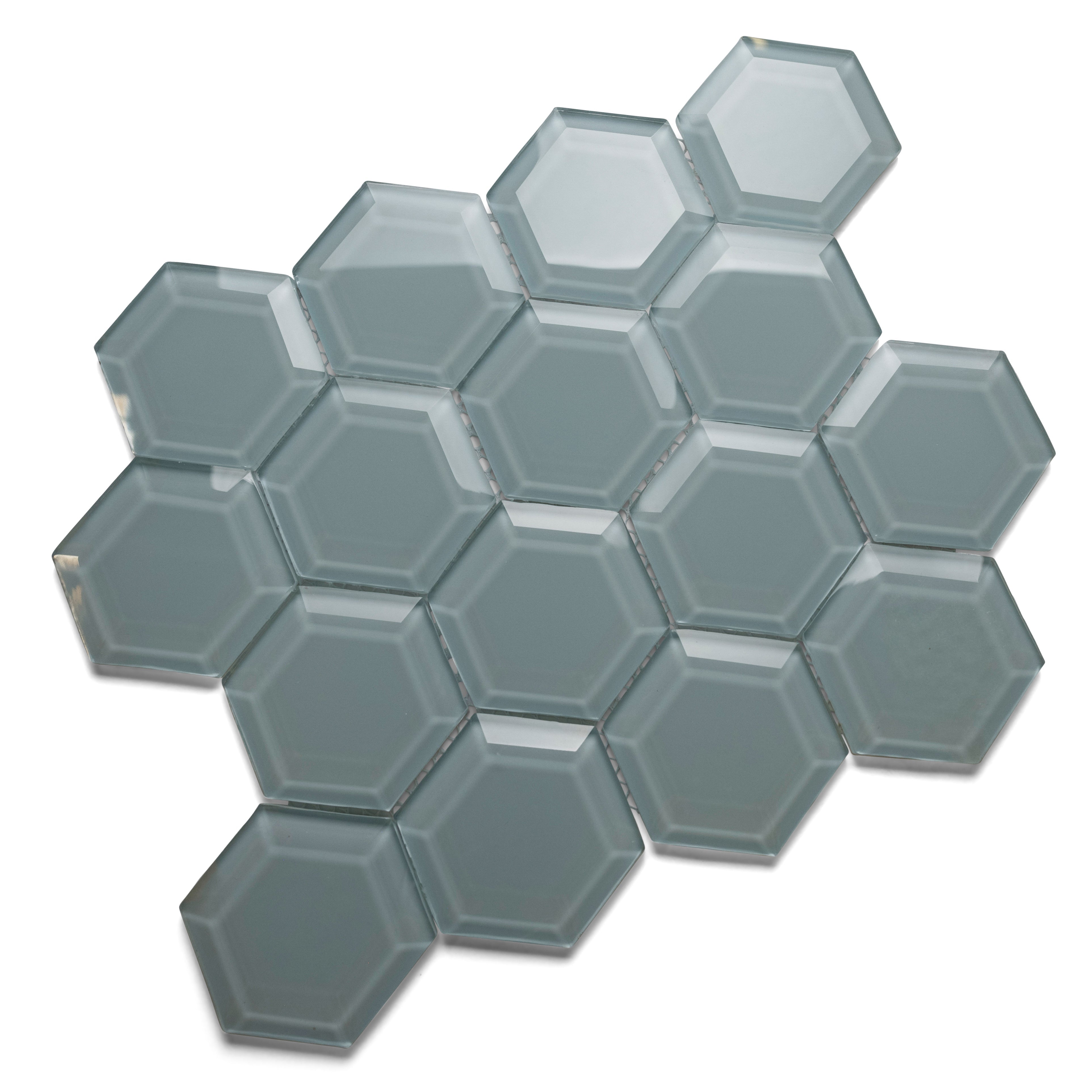 Vapor Hexagon Beveled Glass Tile - Pebble Tile Shop