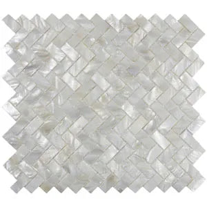 White Herringbone Pearl Shell Tile - Pebble Tile Shop