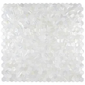 White Hexagon Groutless Pearl Tile - Pebble Tile Shop