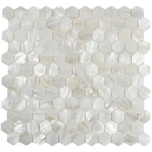 White Hexagon Pearl Shell Tile - Pebble Tile Shop