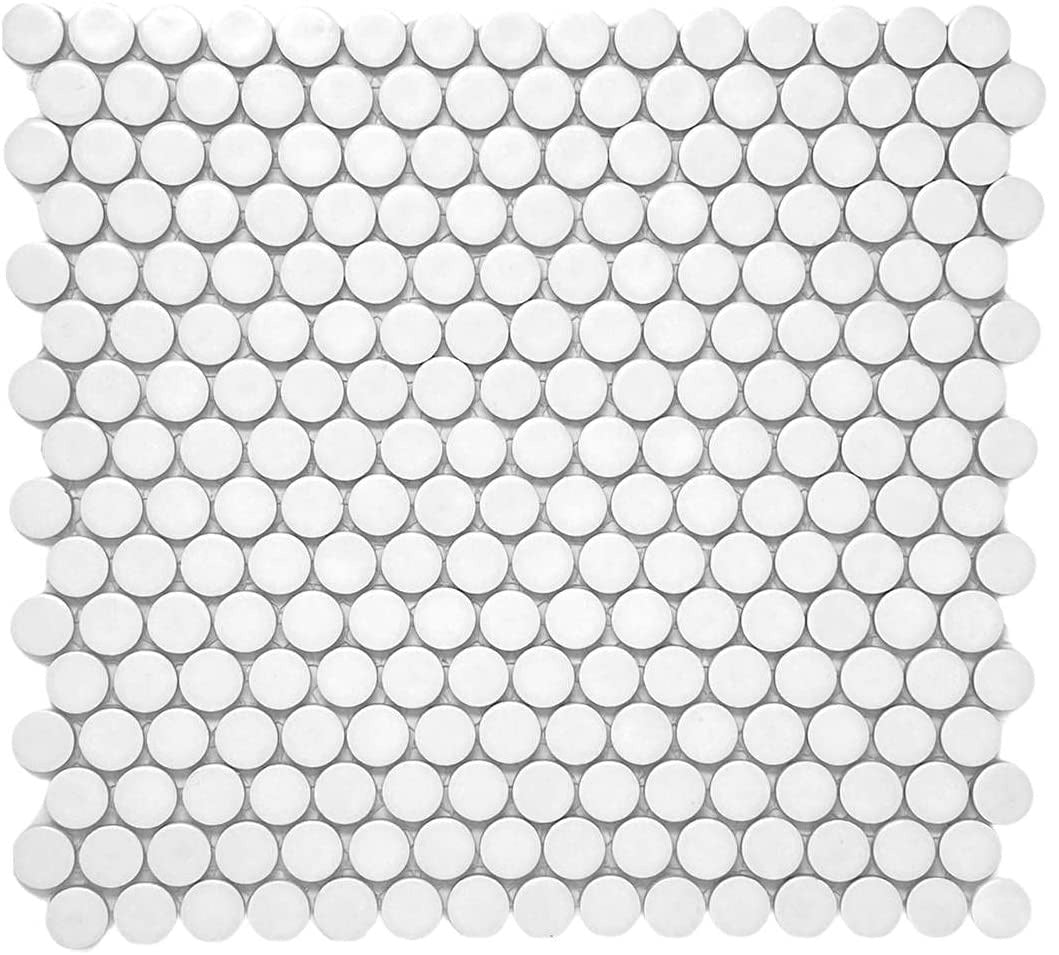 White Penny Round Marble Mosaic Tiles - Pebble Tile Shop