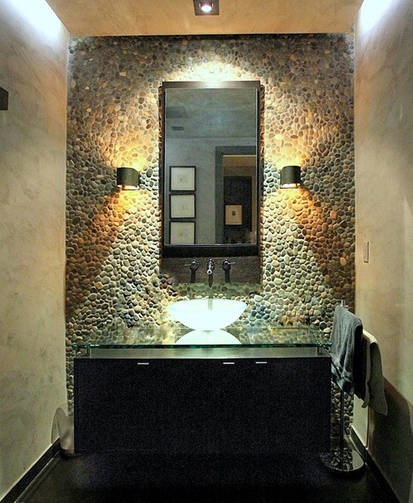 Bali Ocean Pebble Tile Powder Room Wall Covering - Pebble Tile Shop