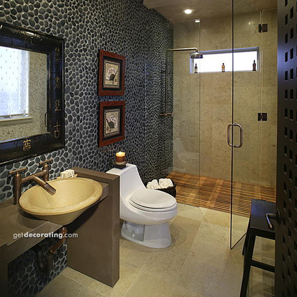 Black Pebble Tile Bathroom Wall Covering - Pebble Tile Shop