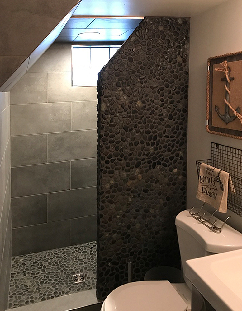 Black Pebble Tile Shower Floor and Wall - Pebble Tile Shop