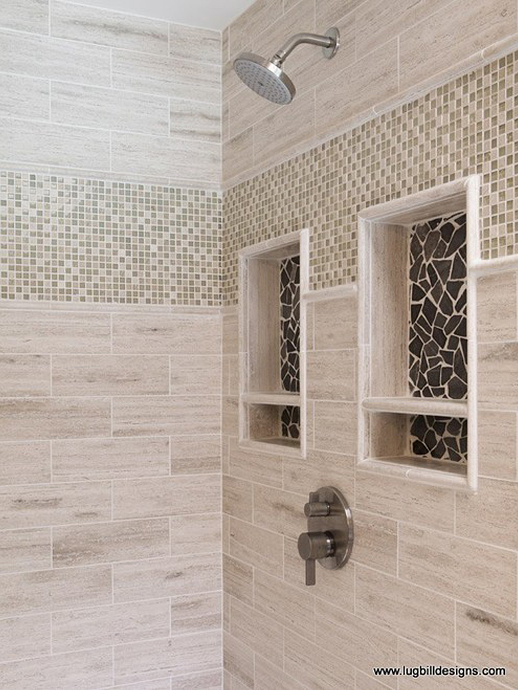 Glazed Grey Marble Shower Niche Accents - Pebble Tile Shop