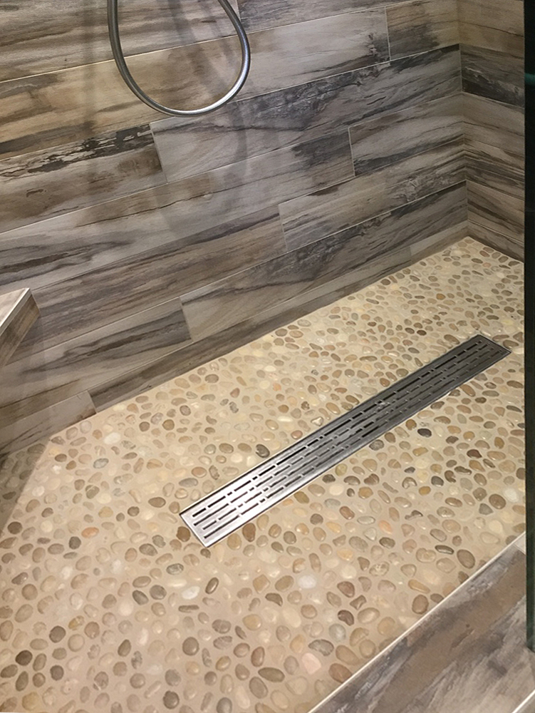 Glazed Java Tan Pebble Tile Modern Shower Floor - Pebble Tile Shop