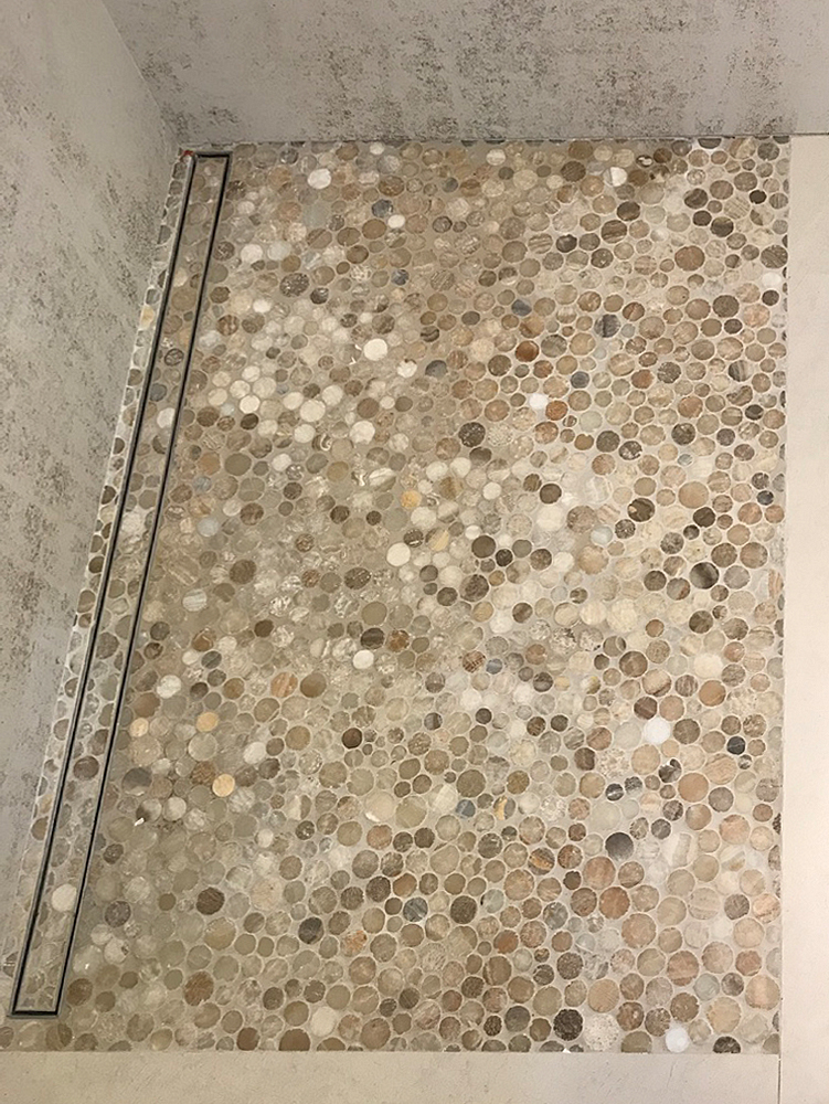 glazed mixed quartz moon mosaic morden shower floor - Pebble Tile Shop
