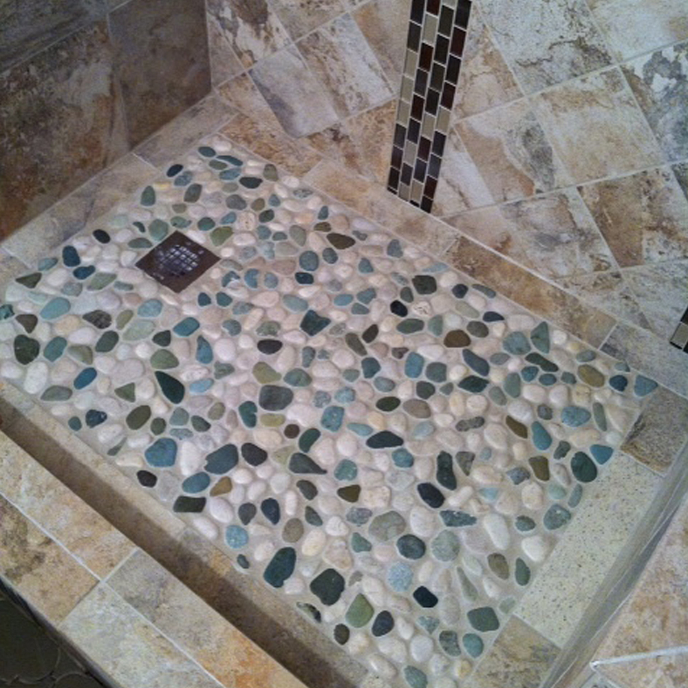 gallery - Glazed Sea Green and White Pebble Tile