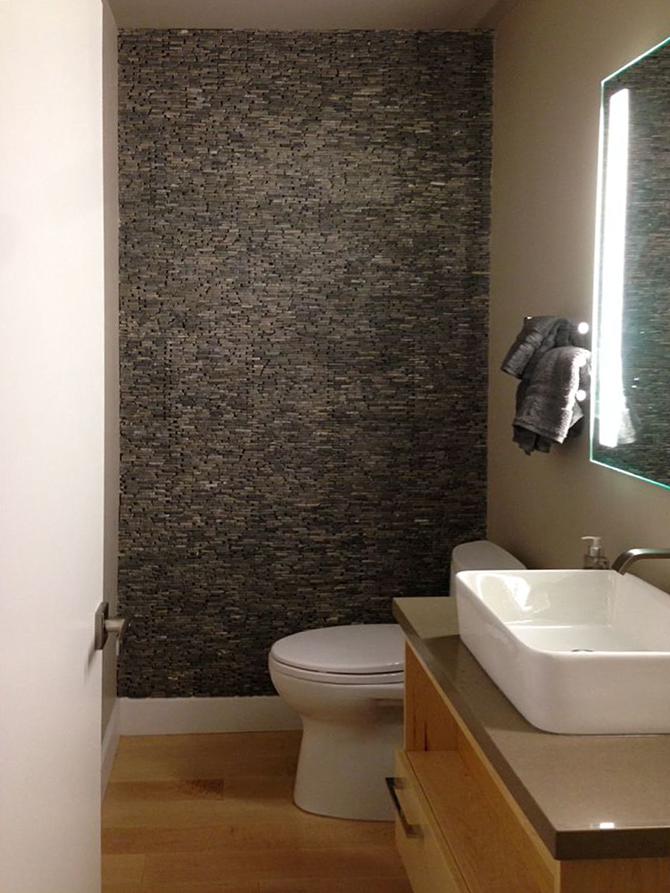 Grey Standing Mosaic Bathroom Feature Wall - Pebble Tile Shop
