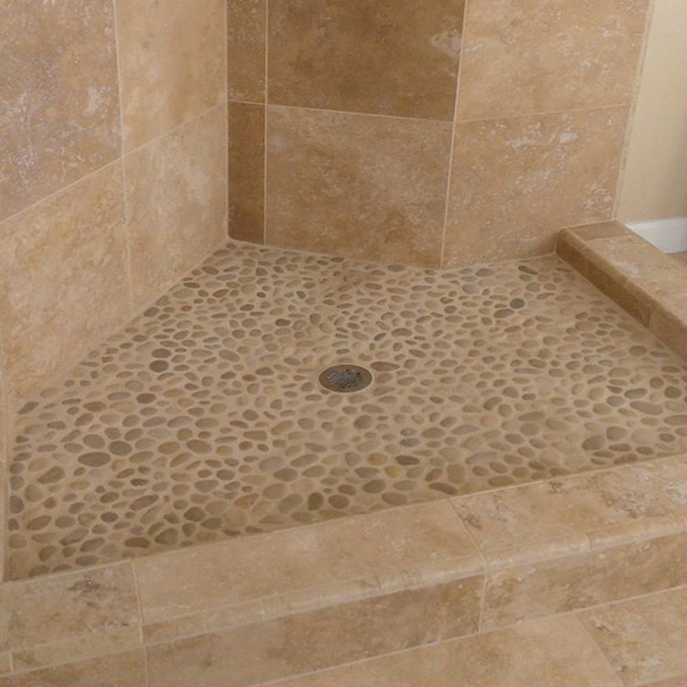 Java Tan Pebble Tile Shower Flooring - Pebble Tile Shop
