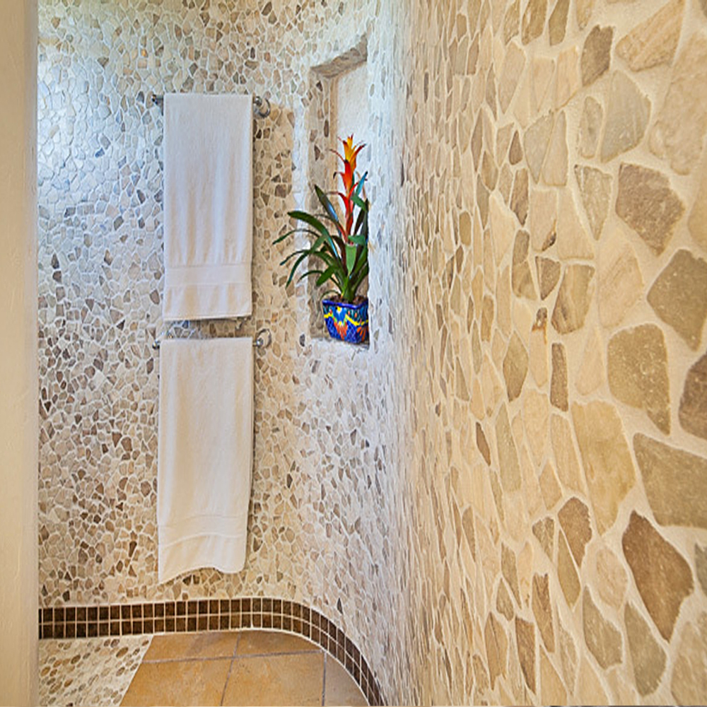 Mixed Quartz Pebble Tile Bathroom Walls - Pebble Tile Shop