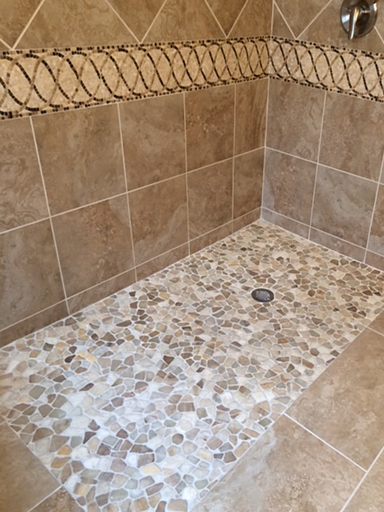 Mixed Quartz Pebble Tile Shower Flooring - Pebble Tile Shop