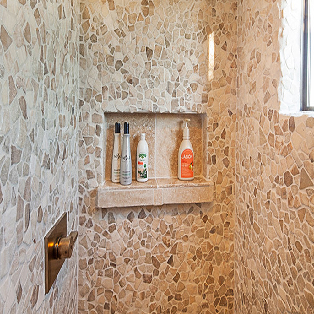 Mixed Quartz Pebble Tile Shower Walls - Pebble Tile Shop