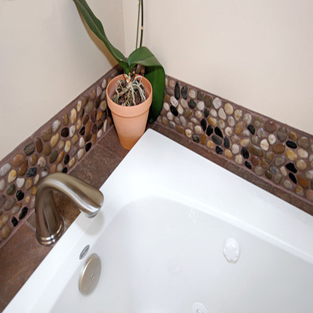 Polished Mixed Pebble Tile Bathroom Backsplash - Pebble Tile Shop