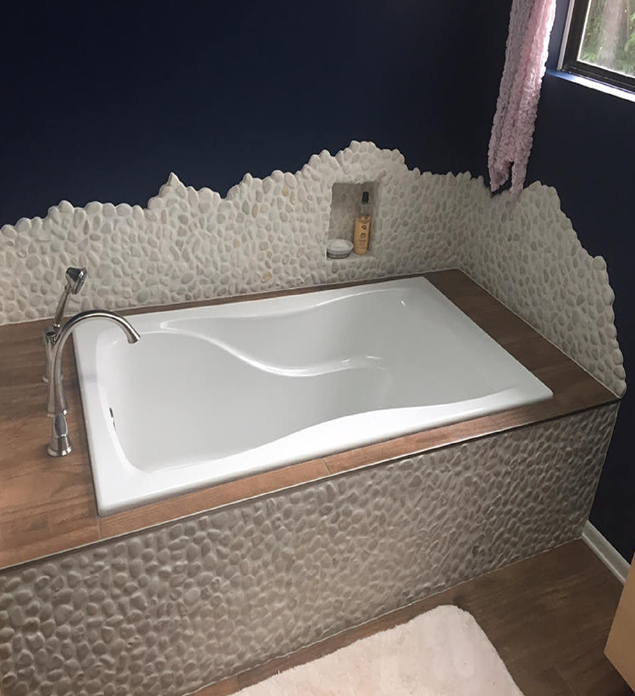 White Pebble Tile Soaking Tub Accents - Pebble Tile Shop
