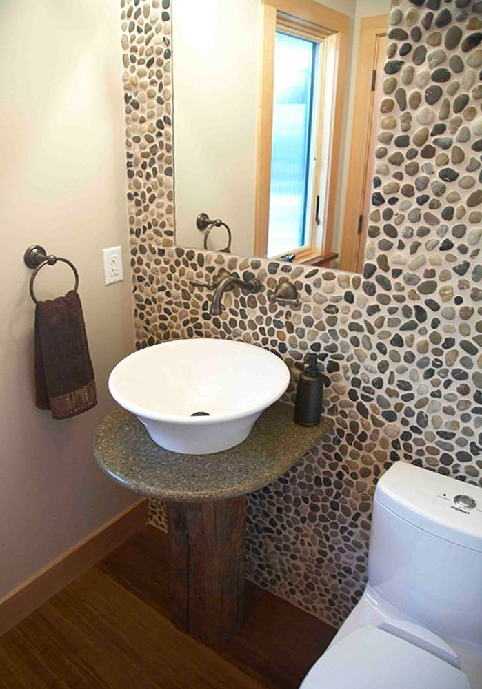 Polished Mixed Pebble Tile Bathroom Wall & Backsplash - Pebble Tile Shop