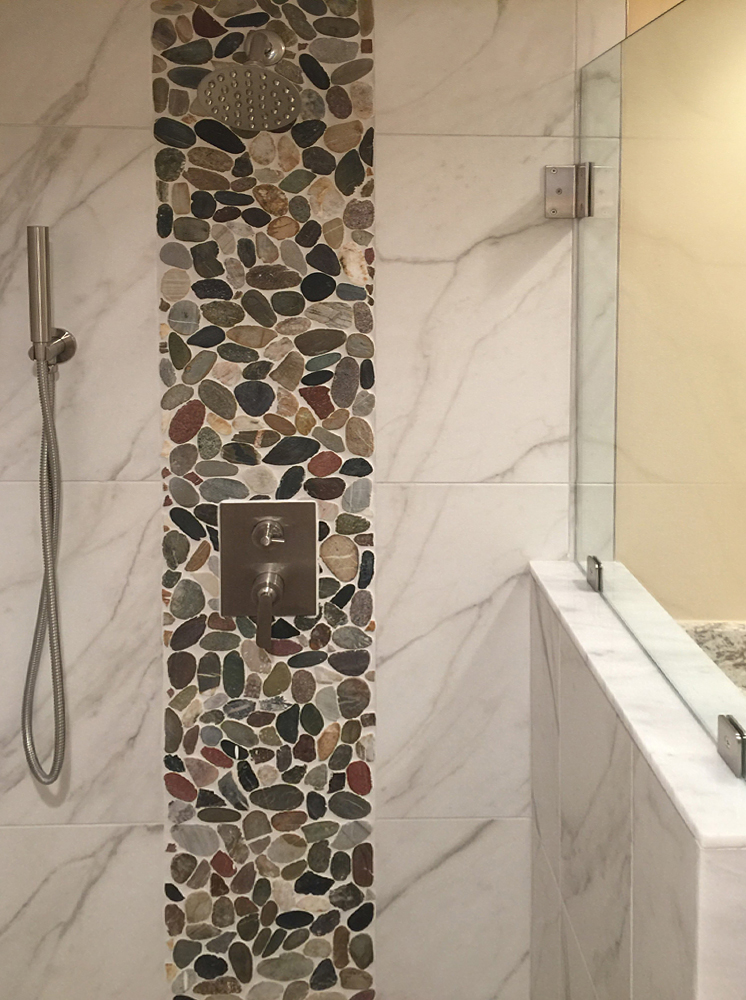Sliced Cobblestone Pebble Tile Shower Wall Accent Strip - Pebble Tile Shop