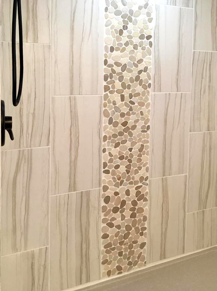 Sliced Java Tan and White Shower Accent - Pebble Tile Shop
