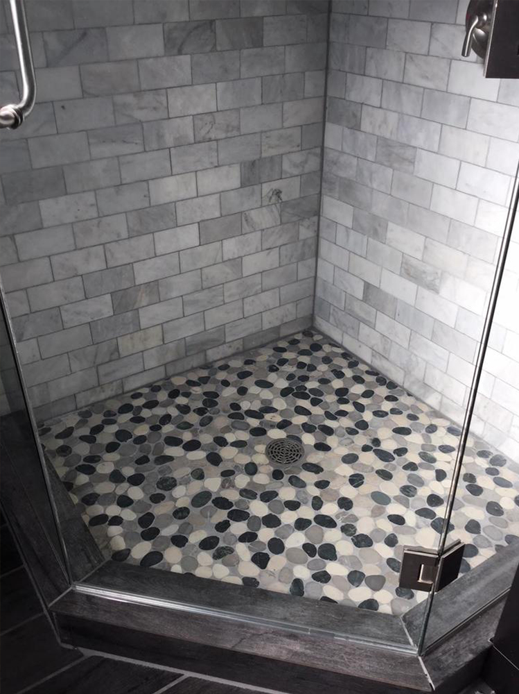 Sliced Mixed Black Grey White Shower Pan - Pebble Tile Shop