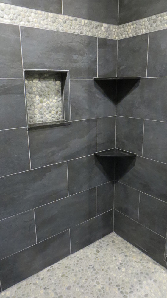 Speckled Pebble Shower Floor and Accents - Pebble Tile Shop