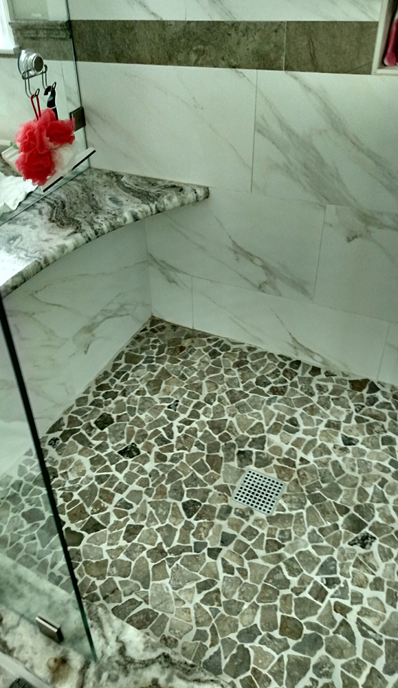 Stone Grey Mosaic Shower Pan - Pebble Tile Shop