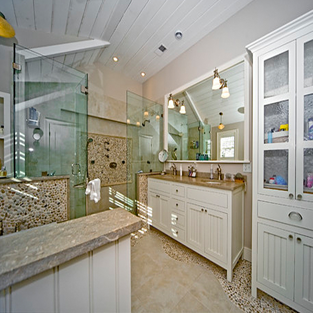 Tan Pebble Tile Bathroom Accents - Pebble Tile Shop